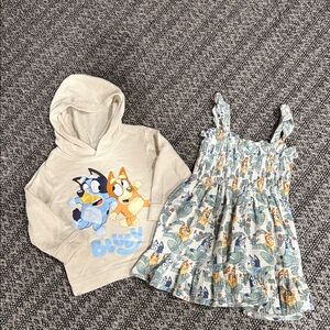 Bluey Cream Hoodie and Dress Set with Blue and Orange Design